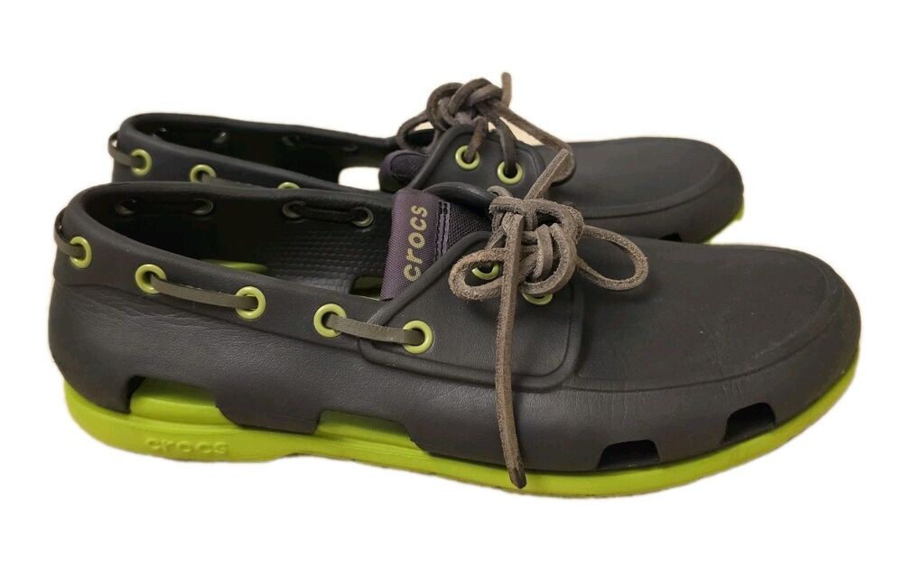 CROCS Classic Boat Shoes Loafers Deck Shoes Gray Green Men Sz 7 / Women Sz 9